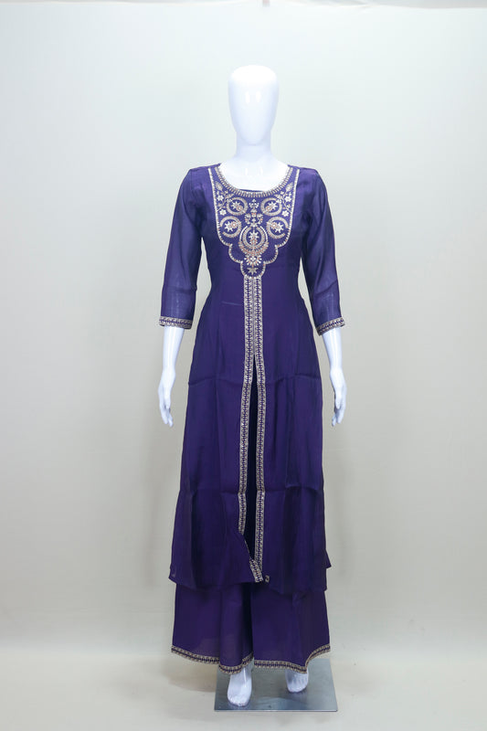 Royal Purple Silk Embroidered Anarkali Kurta Set with Dupatta