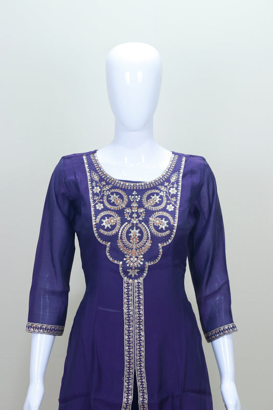 Royal Purple Silk Embroidered Anarkali Kurta Set with Dupatta
