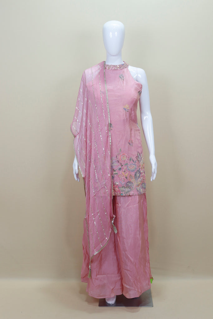 Designer Pink Embroidered Sharara Suit with Dupatta