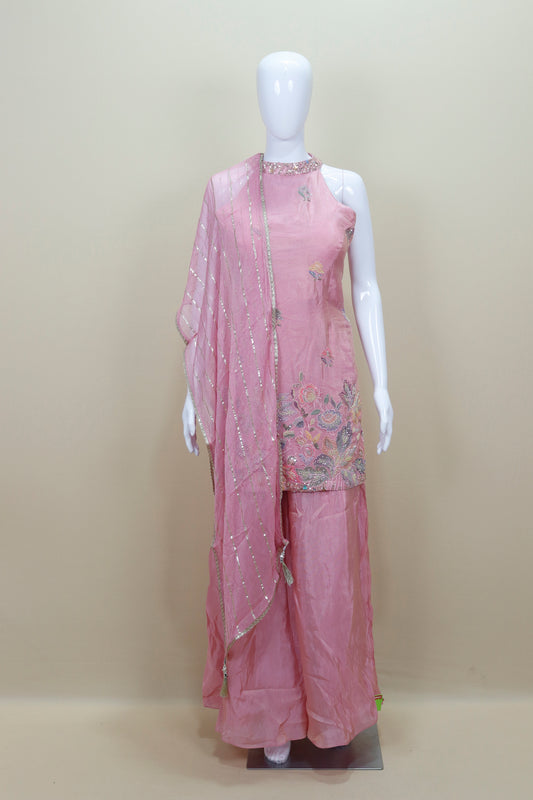 Designer Pink Embroidered Sharara Suit with Dupatta