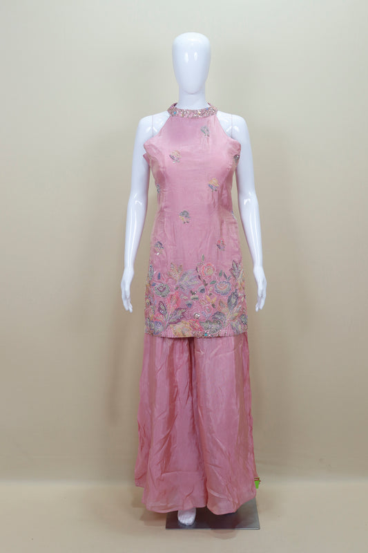 Designer Pink Embroidered Sharara Suit with Dupatta