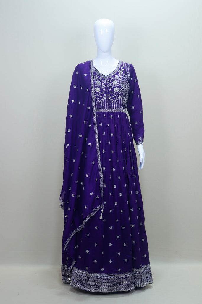 Elegant Purple Embroidered Anarkali Suit with Dupatta