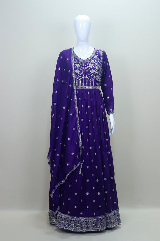 Elegant Purple Embroidered Anarkali Suit with Dupatta