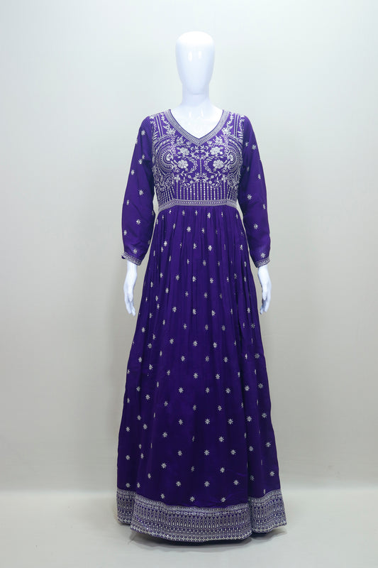 Elegant Purple Embroidered Anarkali Suit with Dupatta