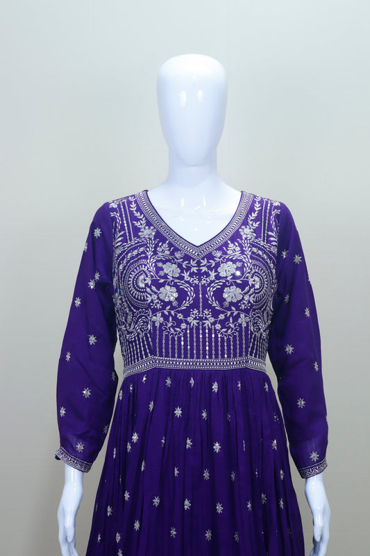 Elegant Purple Embroidered Anarkali Suit with Dupatta