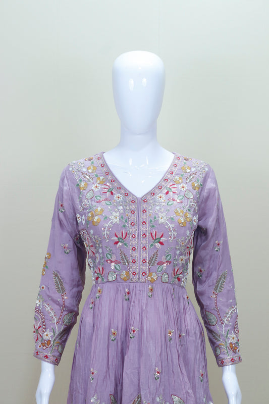 Designer Lavender Embroidered Sharara Suit with Dupatta