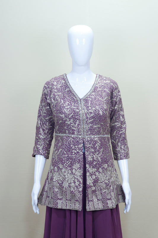 Designer Purple Embroidered Gown with Jacket Party Wear