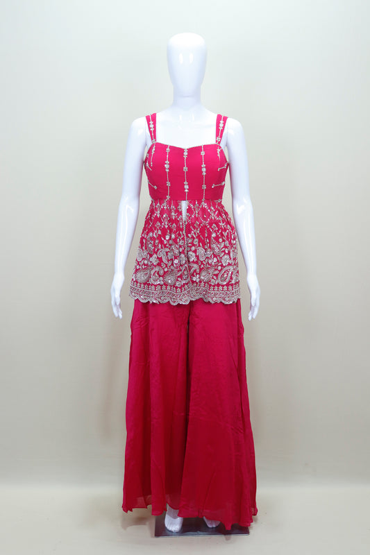Designer Pink Sharara Set Sleeveless Kurti with Sharara Pants