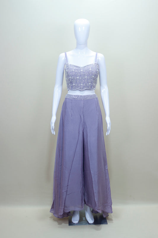 Elegant Lavender Embroidered Sharara Set with Cape Jacket Party Wear