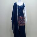 Navy Blue Sequin Embroidered Sharara Suit with Dupatta
