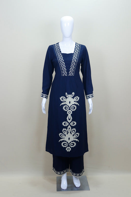 Navy Blue Kurta Set with Palazzo Pants Ethnic Wear
