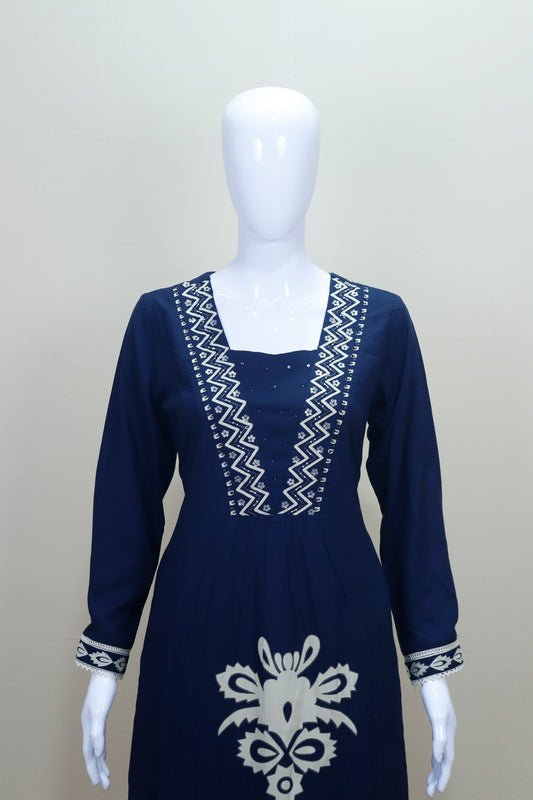 Navy Blue Kurta Set with Palazzo Pants Ethnic Wear
