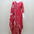 Elegant Red Printed Cotton Kurti Set with Dupatta