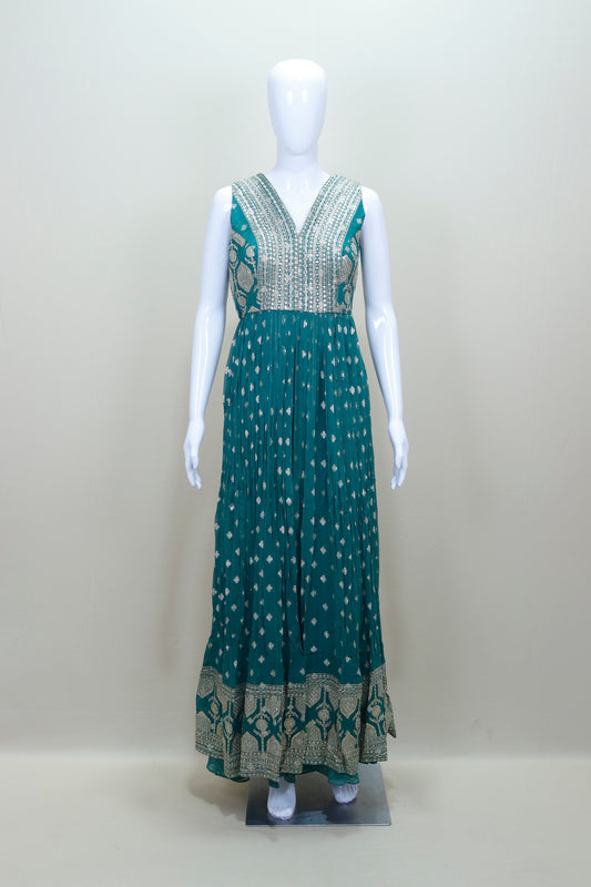 Teal Green Georgette Anarkali Suit Dupatta Party Wear Ethnic Outfit