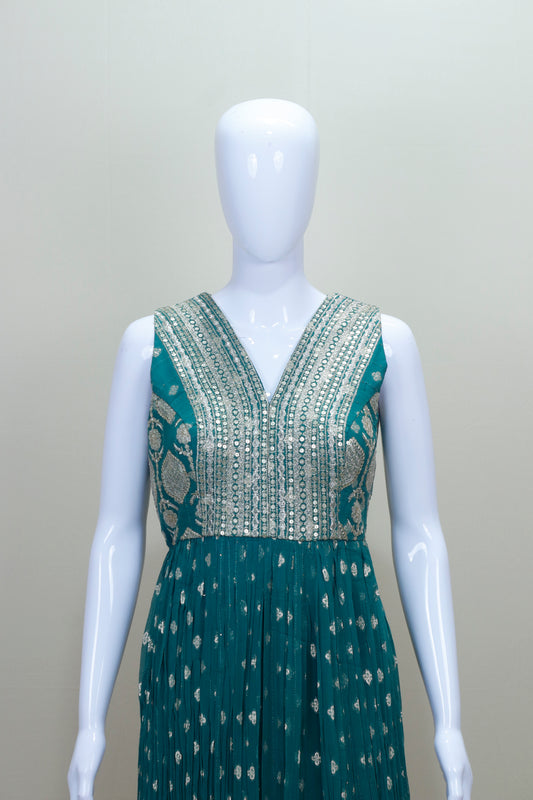 Teal Green Georgette Anarkali Suit Dupatta Party Wear Ethnic Outfit
