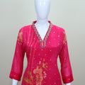 Bright Pink Floral Printed Kurta Set with Palazzo Dupatta Ethnic Wear