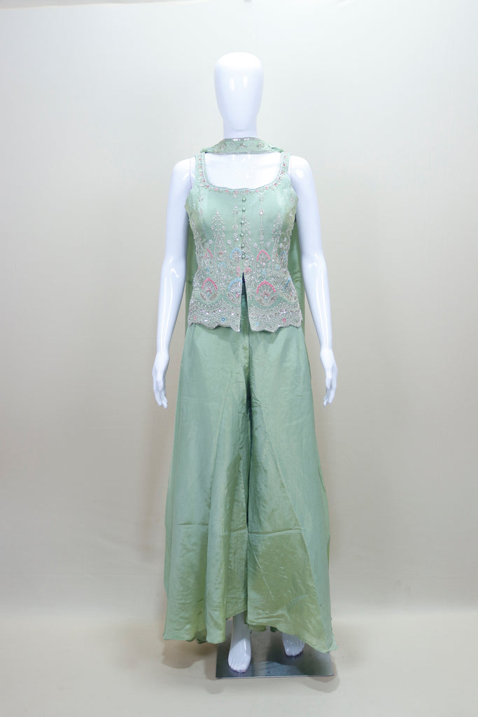 Mint Green Sleeveless Top with Palazzo Pants Elegant Party Wear
