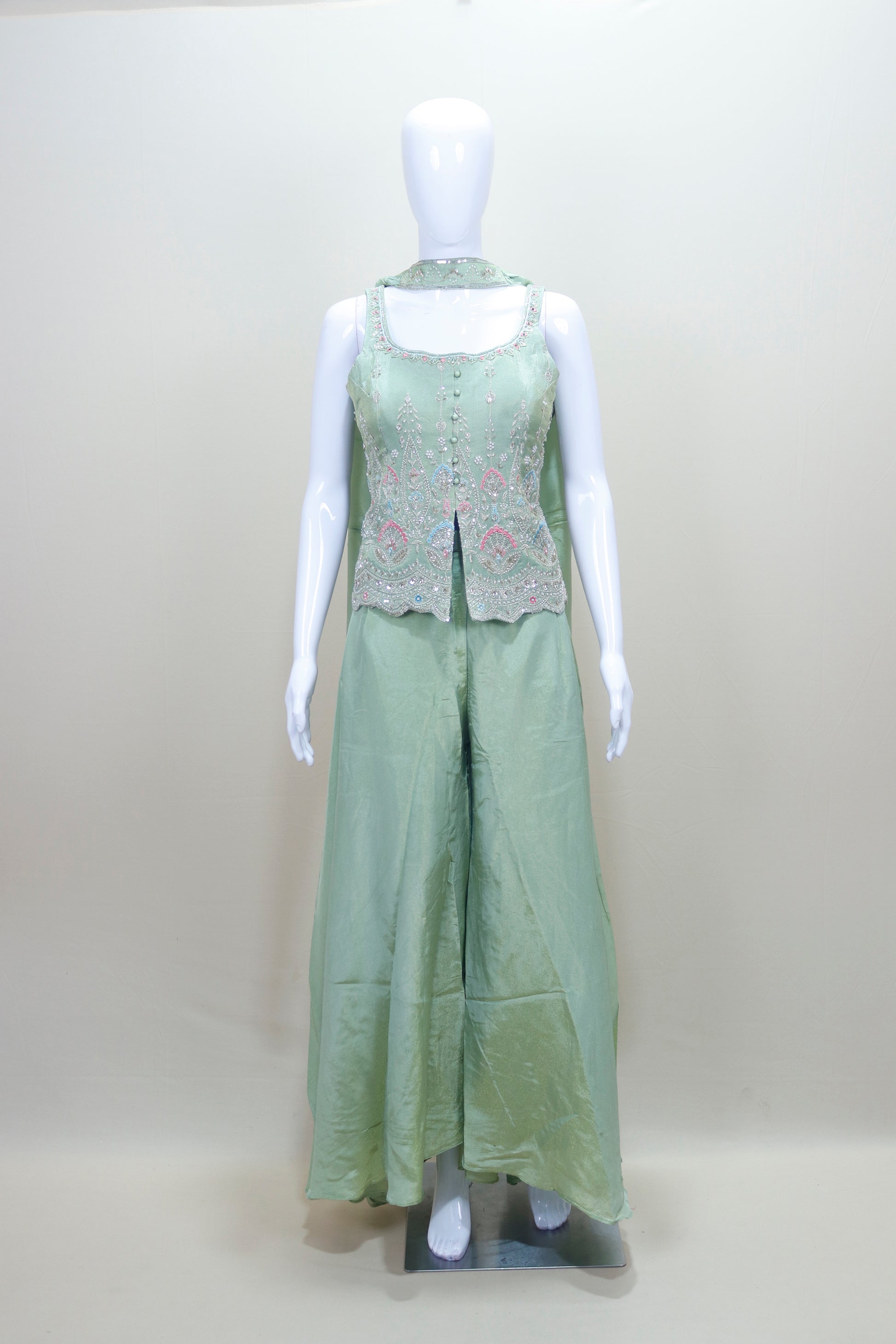 Mint Green Sleeveless Top with Palazzo Pants Elegant Party Wear