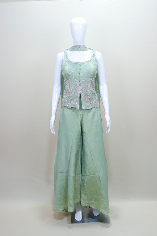 Mint Green Sleeveless Top with Palazzo Pants Elegant Party Wear
