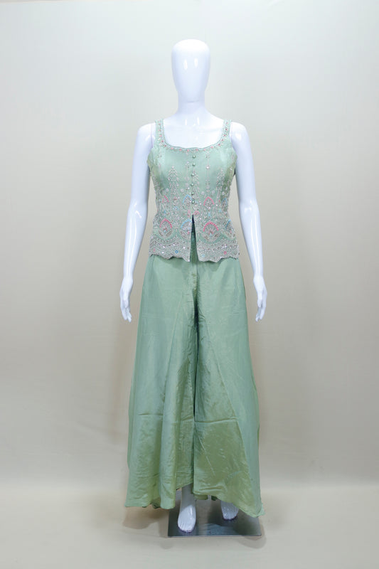 Mint Green Sleeveless Top with Palazzo Pants Elegant Party Wear