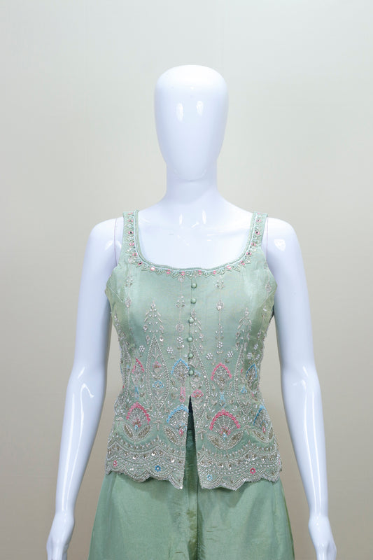 Mint Green Sleeveless Top with Palazzo Pants Elegant Party Wear