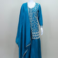 Teal Blue Long Kurta with Palazzo Dupatta Party Wear Ethnic Suit Set