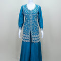 Teal Blue Long Kurta with Palazzo Dupatta Party Wear Ethnic Suit Set