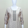 Beige Printed Cotton Suit Set Kurta Dupatta
