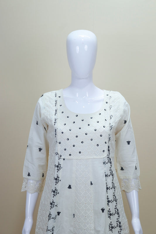Elegant White Cotton Embroidered Suit Set Dupatta