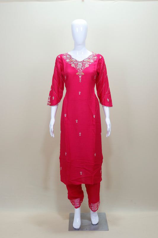 Elegant Pink Embroidered Cotton Salwar Suit with Floral Dupatta