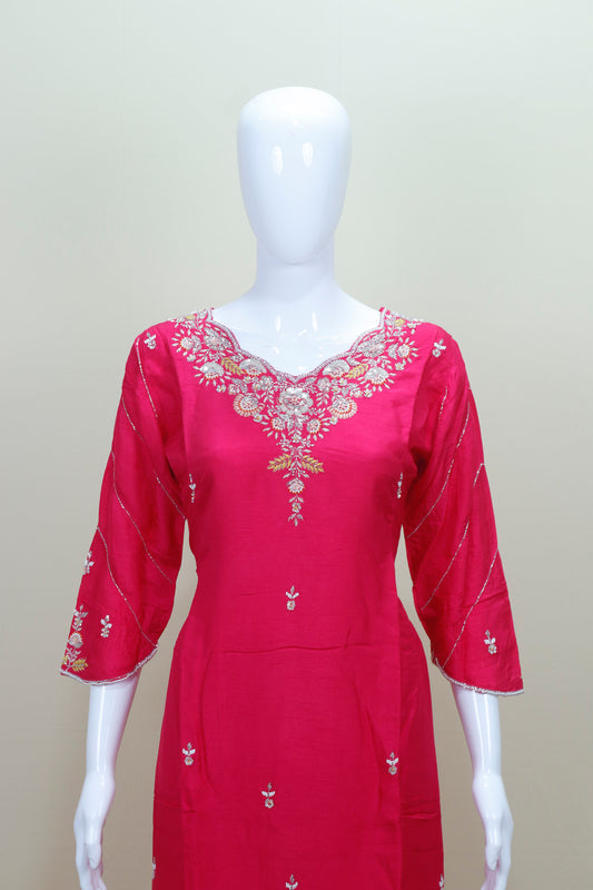 Elegant Pink Embroidered Cotton Salwar Suit with Floral Dupatta