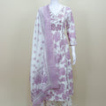  White and Lavender Floral Printed Cotton Salwar Suit with Dupatta