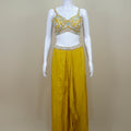 Designer Yellow Crop Top with Palazzo and Long Shrug Set