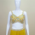 Designer Yellow Crop Top with Palazzo and Long Shrug Set