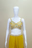 Designer Yellow Crop Top with Palazzo and Long Shrug Set
