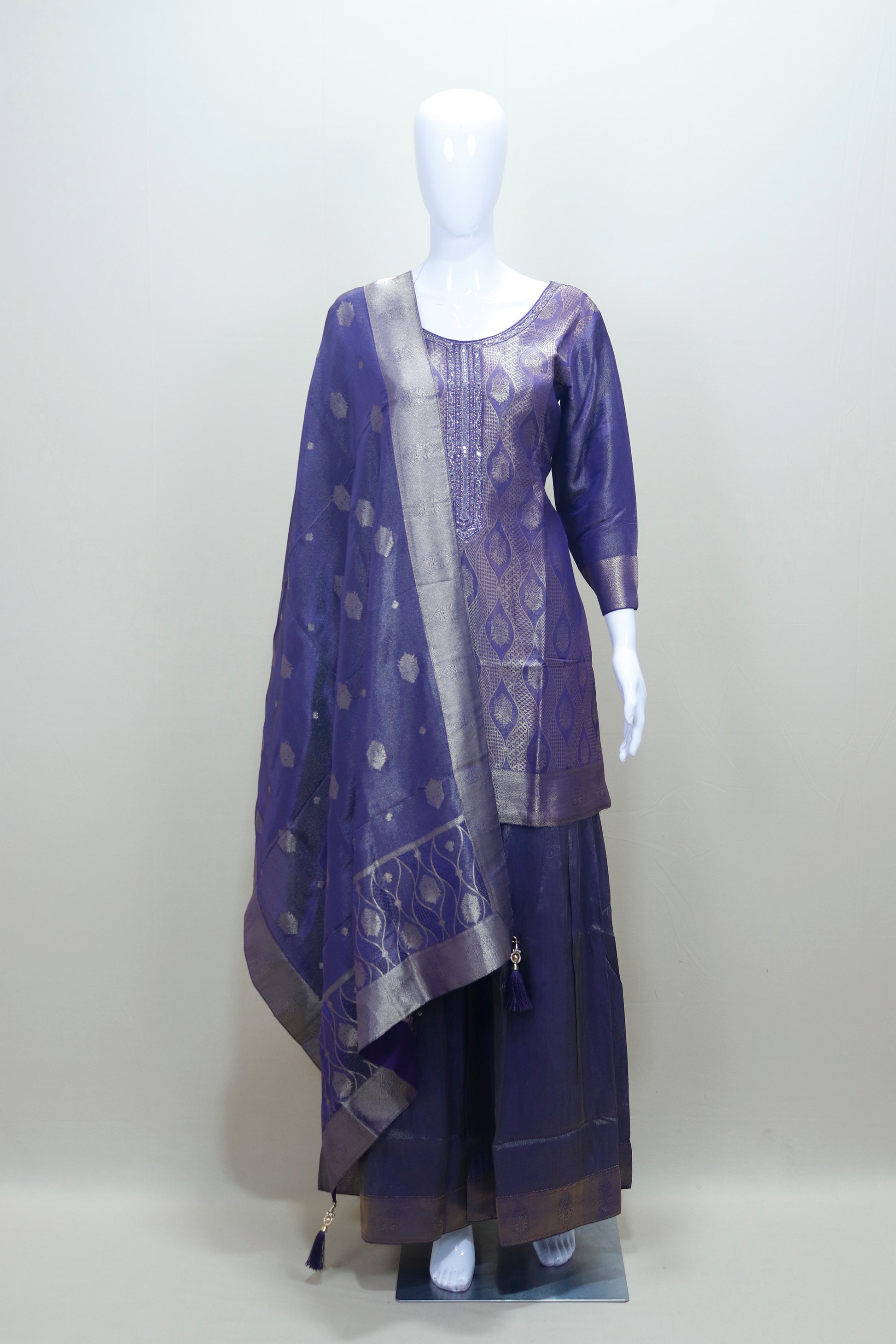 Elegant Purple Banarasi Silk Salwar Suit with Dupatta