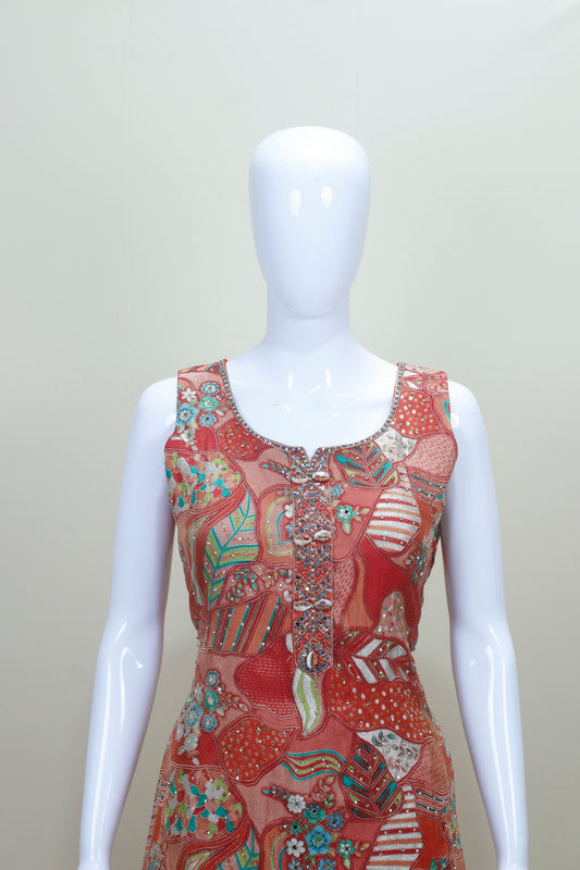 Stylish Orange Palazzo Suit with Embroidered Kurti Dupatta
