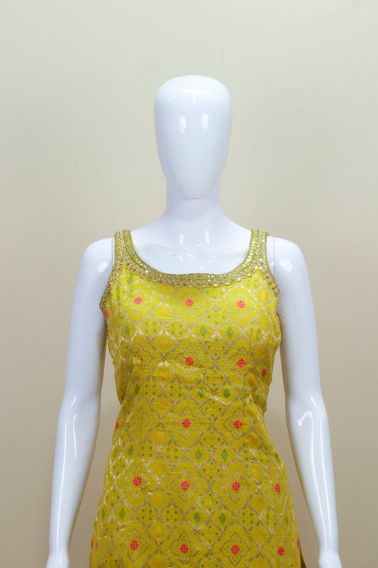 Yellow Palazzo Suit with Sleeveless Kurti Party Wear