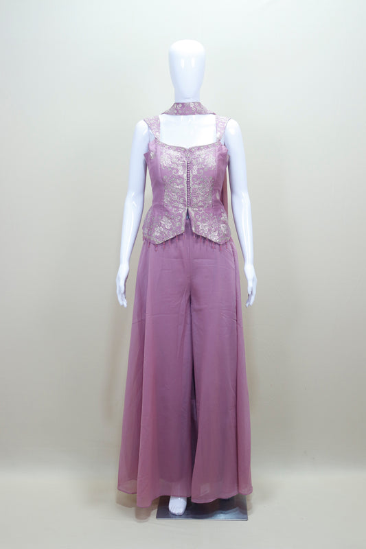 Elegant Lavender Crop Top with Palazzo Set Party Wear
