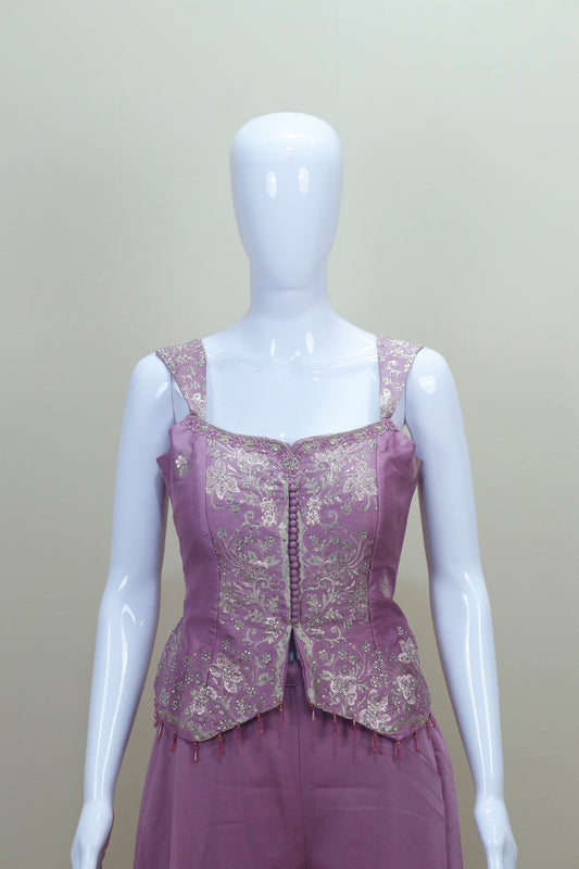 Elegant Lavender Crop Top with Palazzo Set Party Wear