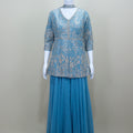 Designer Sky Blue Peplum Top with Flared Skirt Party Wear