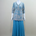 Designer Sky Blue Peplum Top with Flared Skirt Party Wear