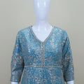 Designer Sky Blue Peplum Top with Flared Skirt Party Wear