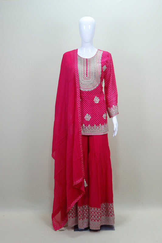 Designer Pink Kurti with Sharara and Dupatta Set Festive Wear