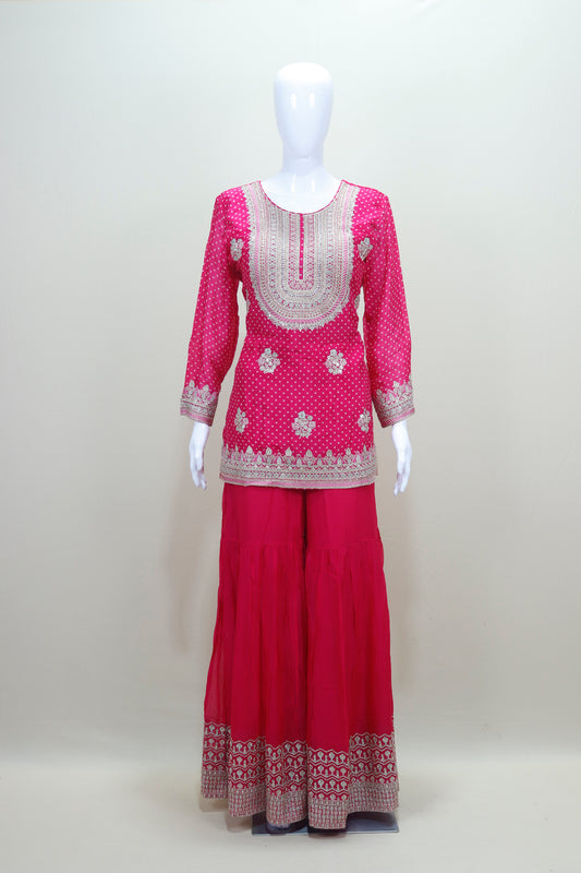 Designer Pink Kurti with Sharara and Dupatta Set Festive Wear