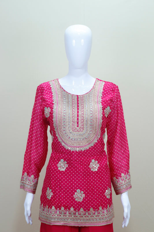 Designer Pink Kurti with Sharara and Dupatta Set Festive Wear