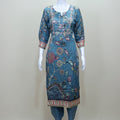Blue Printed Cotton Kurti with Pant Set Casual Office Wear