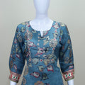 Blue Printed Cotton Kurti with Pant Set Casual Office Wear