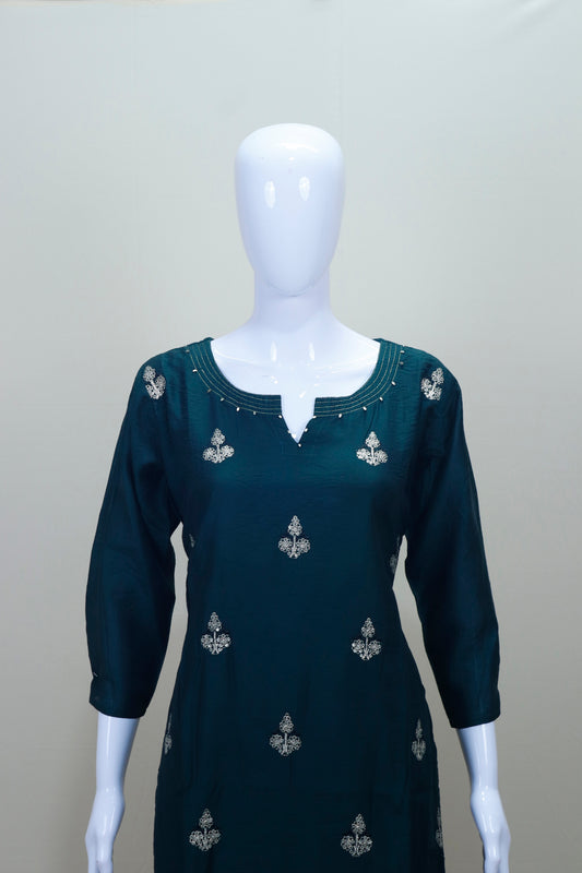 Dark Green Cotton Kurta Set with Dupatta Ethnic Wear