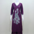 Maroon Cotton Kurta with Peacock Print Stylish Ethnic Wear